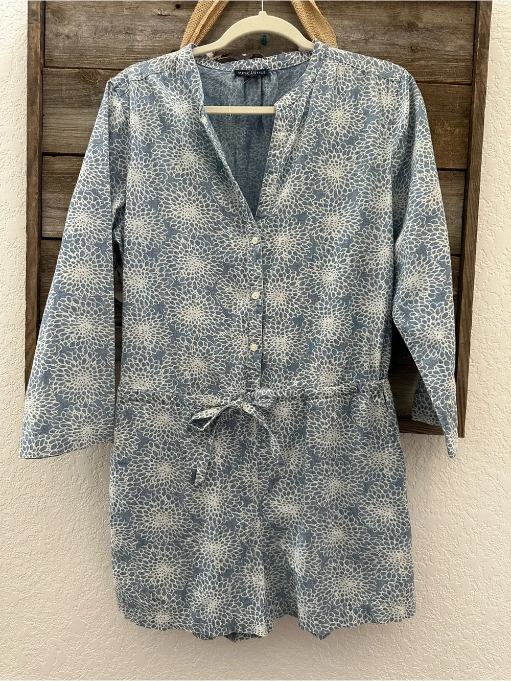 J.Crew mercantile blue cotton floral romper ladies size 10